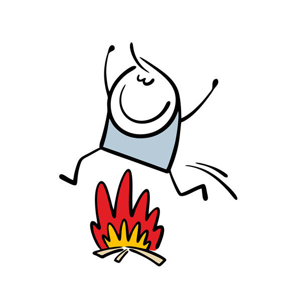 卡通男孩跳过营火。儿童玩危险游戏的趣图。火焰和节日传统的矢量插画。娱乐。图片下载