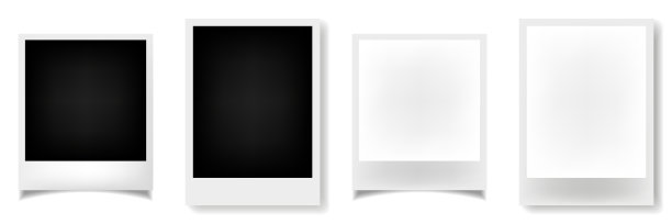 宝丽来照片框矢量拼贴。带阴影的空白黑色相框模型 mockup。图片下载