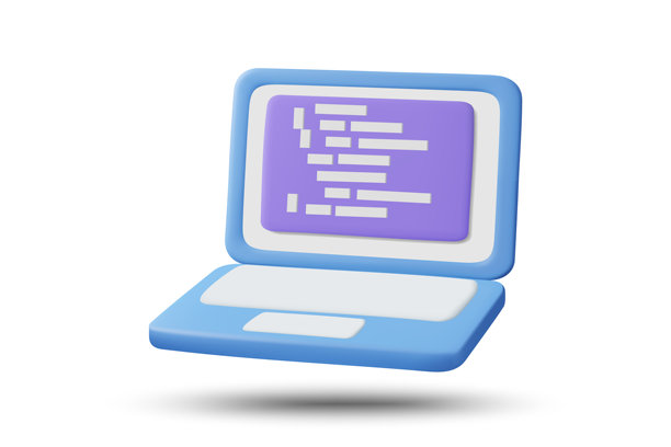 3D插画矢量渲染的笔记本电脑，屏幕显示编程代码，孤立在白色背景上，代表计算机、IT的技术、编程和数字创新。图片下载