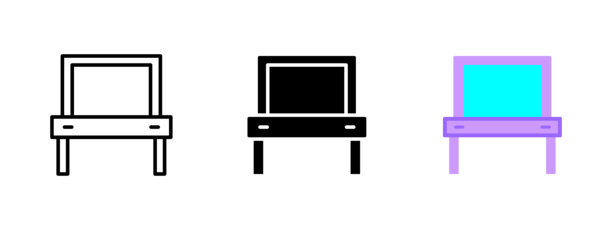 梳妆镜图标。带镜子和抽屉的梳妆台矢量图。用于梳妆和美容仪式的家具符号。家居装饰和沙龙内饰标志。现代象形图。图片下载