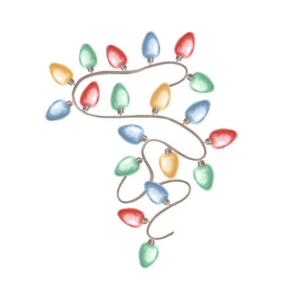 圣诞彩灯装饰串。手绘水彩插画，孤例。发光的彩色灯泡悬挂在电线上。冬季节日剪贴画。用于卡片、印刷品、包装的节日模板。图片下载