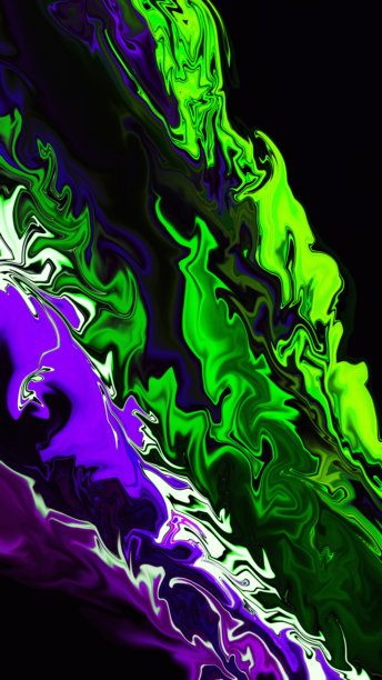黑色背景上的霓虹绿模糊液体波浪。抽象失焦的紫粉蓝线条。故障艺术迷幻数字屏幕。横幅。模板。科技纹理。传单。虚拟现实。碳中和图片下载