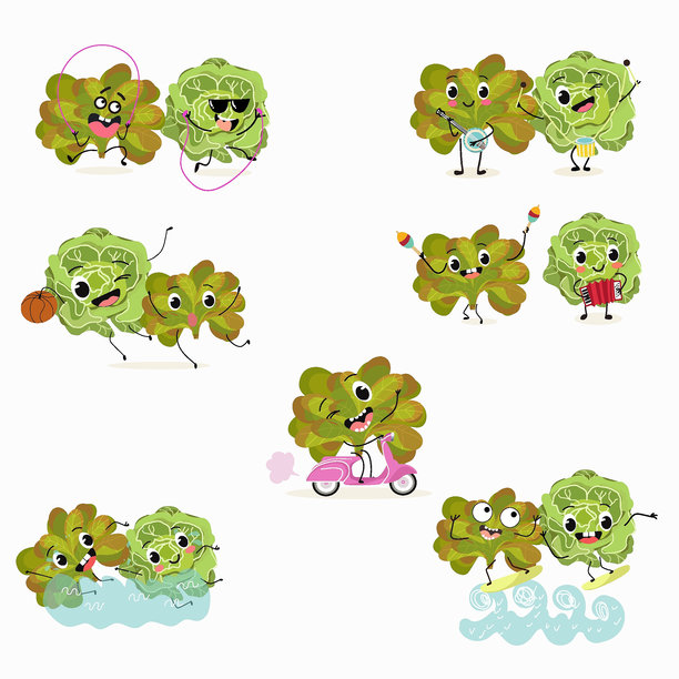 新鲜素食角色矢量素材：奶油生菜、阿纳洛塔、奶油沙拉，健康食品图片下载