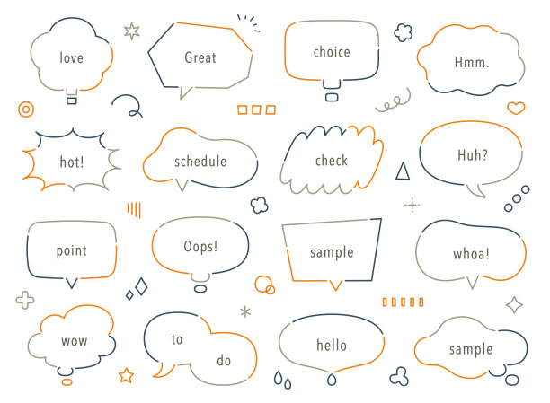 简单的虚线对话气泡，装饰，强调，粗糙，涂鸦，矢量图，素材，集合，插画，边框图片下载