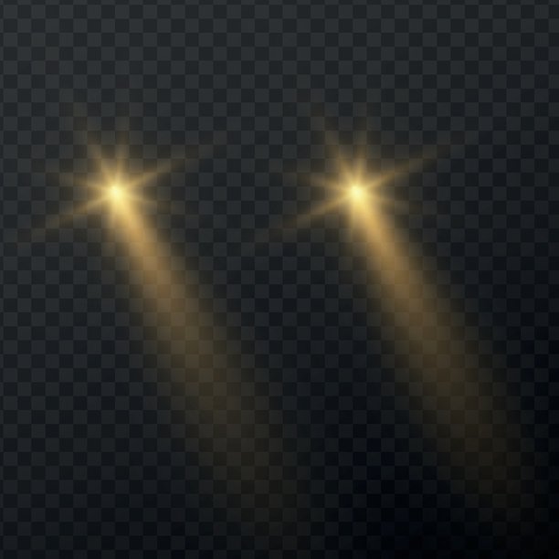 透明背景上的汽车灯光效果。孤立的黄色前灯。逼真的汽车光晕。明亮的汽车光束概念。道路上的光线。矢量插画图片下载