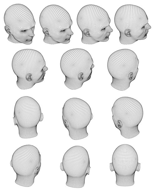 写实风格的男性头部3D模型，展示各种面部表情，属于精细的人物设定集。这项解剖学研究突出了肌肉结构和情感多样性，适用于动画制作。图片下载