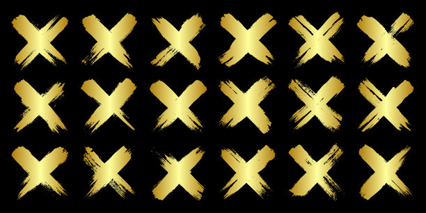 金色污浊的十字，笔触，线条，墨迹污渍，手绘涂鸦形状。手工绘制的草图痕迹，丙烯颜料污渍，炭笔条痕。油漆纹理，干刷效果。矢量插画图片下载