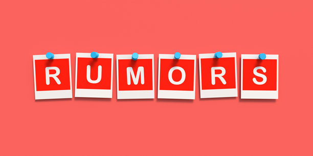 传言，带有白色字母的红色照片，背景为红色。图片下载