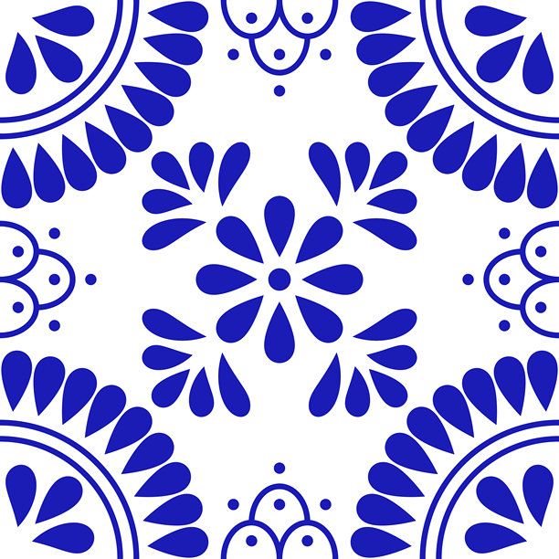 墨西哥塔拉维拉陶瓦瓷砖，带有花卉图案。来自普埃布拉的传统风格。矢量插画。马赛克设计艺术。图片下载