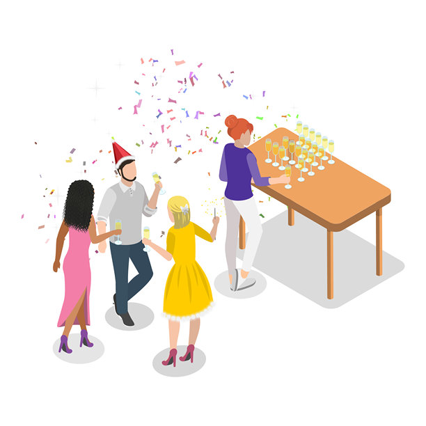 3D等距扁平矢量插画，描绘办公室团队活动。项目1图片下载