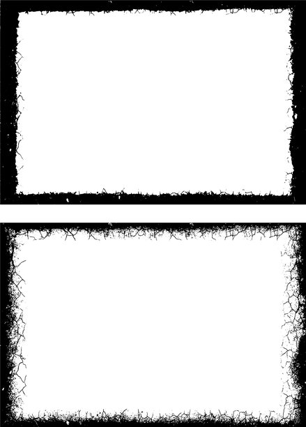 一套复古风格边框，黑白复古边框，黑白复古边框，黑白复古边框矢量集，带有花卉装饰和脏旧纹理插画元素图片下载