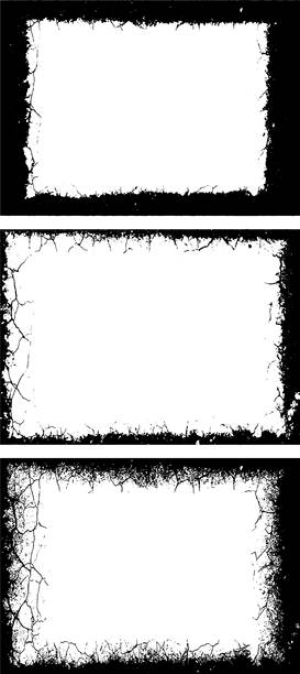 三款做旧的 Grunge 照片相框，黑白 Grunge 相框矢量图，三个带白色边框的黑白 Grunge 相框图片下载