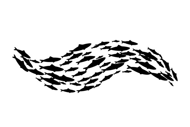 鱼群以波浪的形状组成剪影，矢量抽象金枪鱼插画，孤立在白色背景上。图片下载