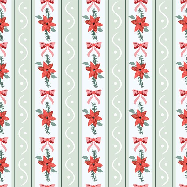 复古风格的圣诞节无缝图案，饰有圣诞红和蝴蝶结，条纹壁纸，颓废风背景图片下载