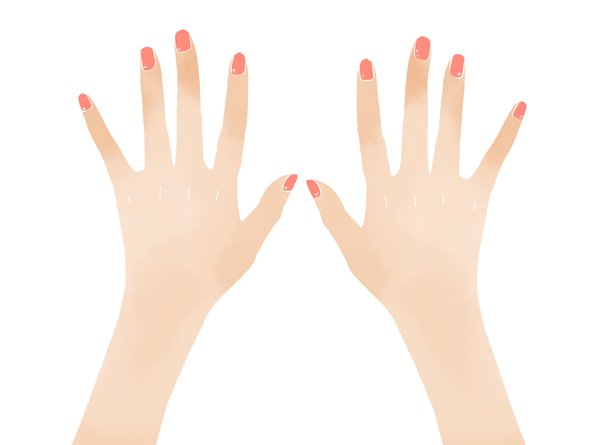 两只涂着粉色指甲油的手的水彩插画图片下载