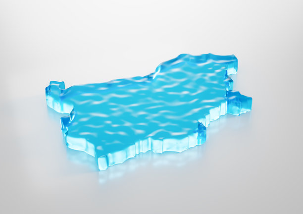 保加利亚水冰地图，全球变暖融化冰川，深蓝色水域，三维插画图片下载