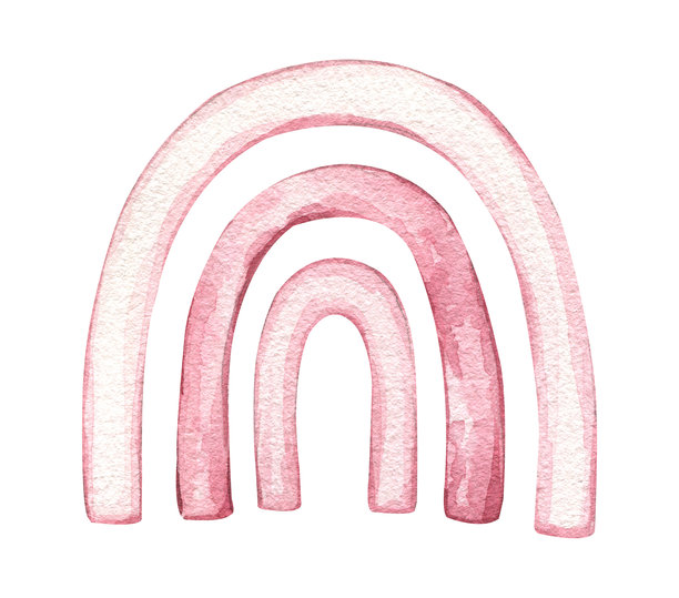 水彩粉色彩虹。粉色彩虹的可爱插画，孤立在白色背景上。适合女孩的可爱彩虹，粉色系。少女风格，适合小女孩、婴儿。图片下载