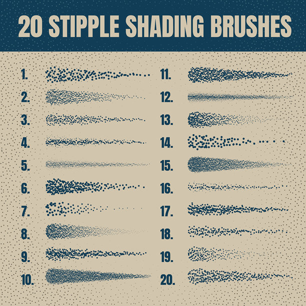 墨水散点画笔，点画和纹理。渐变效果。点画、点状绘画、用点进行的阴影处理。半色调消散效果。白噪音颗粒质感。矢量插画图片下载