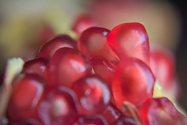 详细的石榴籽微距照片，展现出光泽的红色种子、鲜艳的色彩对比和多汁的自然纹理，清晰度极高图片下载