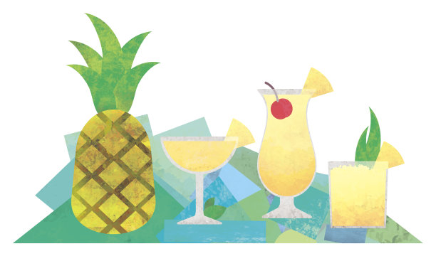 菠萝、鸡尾酒、冰沙、鲜榨果汁的插画图片下载