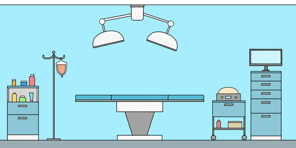 手术室平面彩色内部草图插画矢量图图片下载
