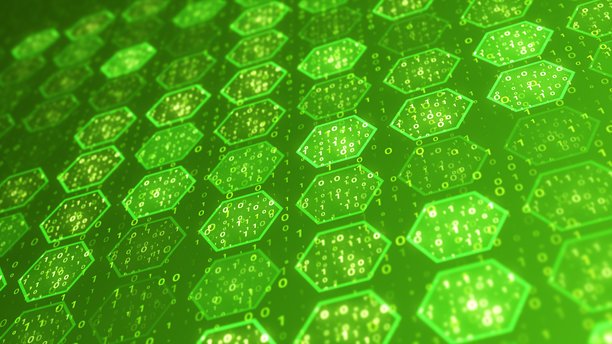 明亮的蓝色抽象几何科技动感波纹六边形背景4K图库照片图片下载