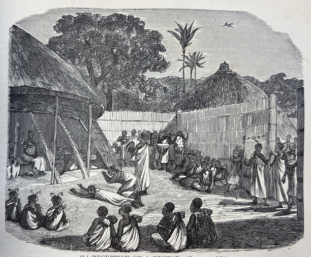 古董插画 - 非洲土著 - 一群人接待访客图片下载