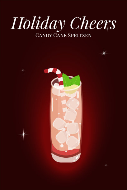 圣诞鸡尾酒，配有拐杖糖和薄荷，深色背景上的节日饮品插画图片下载