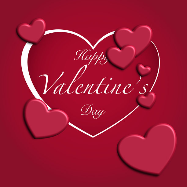 情人节概念海报集。矢量插画。带有边框的3D红粉色纸质心形，置于几何背景上。可爱的爱情促销横幅或贺卡图片下载