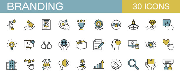 品牌线条图标集。商业、管理、市场营销和产品图片下载