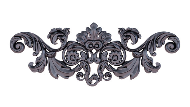复古黑色巴洛克风格卷轴边框，白色背景上的金色装饰图片下载
