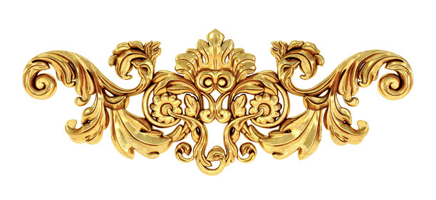 复古金色巴洛克卷轴边框，金色装饰在白色背景上图片下载