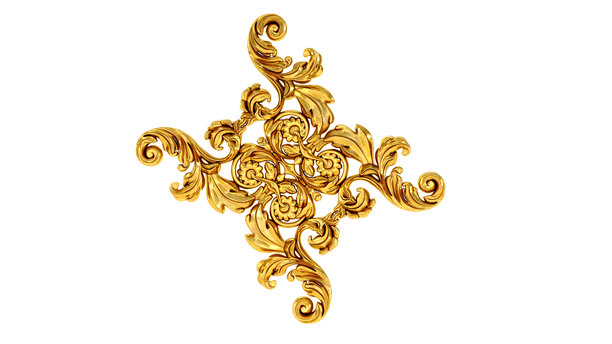 复古金色巴洛克式卷轴画框，白色背景上的金色装饰图片下载