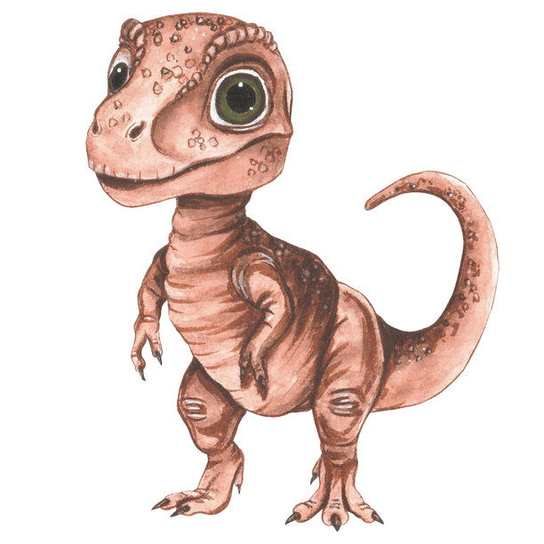 可爱的霸王龙插画，水彩风格，孤立在白色背景上。适合印在明信片、布料、贴纸和剪贴簿上。图片下载