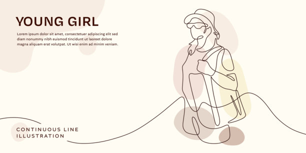年轻女性极简线条艺术概念插画图片下载