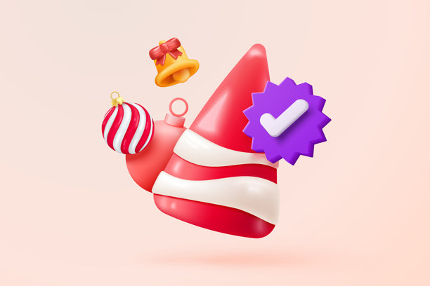 3D写实风格的吉祥物图标，包含新年惊喜、圣诞节、爆炸的鞭炮、彩带、获胜者、生日派对和周年纪念等标志。3D球体光泽图标矢量渲染插画图片下载