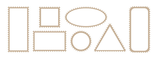 邮票名片，带轮廓边缘矢量图。信件的邮政边框，方形和矩形形状集合。旅行邮件标签模板设计，用于剪切照片和图形。复古空白标记样本。图片下载