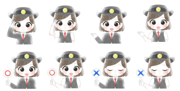 一套可爱的水彩风格女站务员插画集。图片下载