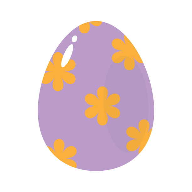 可爱矢量风格的紫色复活节彩蛋与橙色花卉插画图片下载