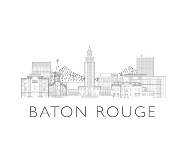巴吞鲁日城市景观插画，路易斯安那州天际线绘画图片下载