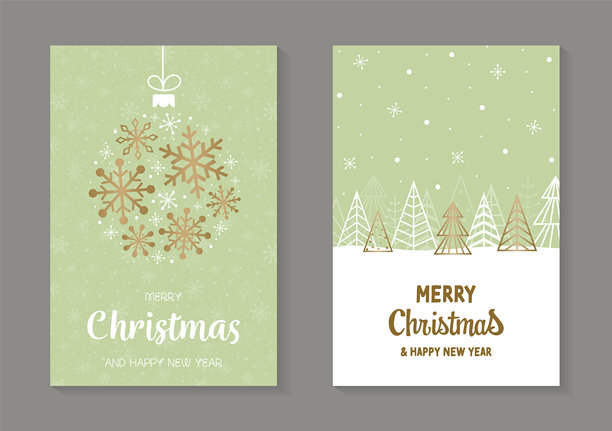 带有圣诞树和雪花图案的圣诞贺卡集合。矢量插画图片下载