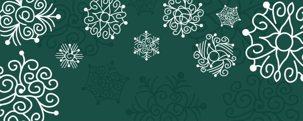 深绿色背景上精致的镂空风格雪花矢量图案。用于贺卡或横幅的扁平化圣诞插画。图片下载