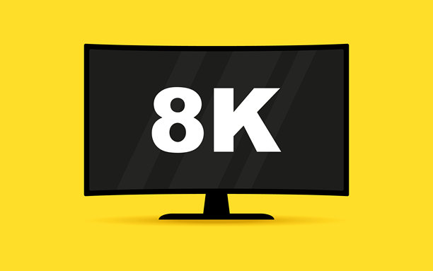 8K超高清视频技术的平板电视。数字宽屏电视概念。带有高清数字技术标志的LED电视显示屏。宽屏电脑显示器的想法。图片下载