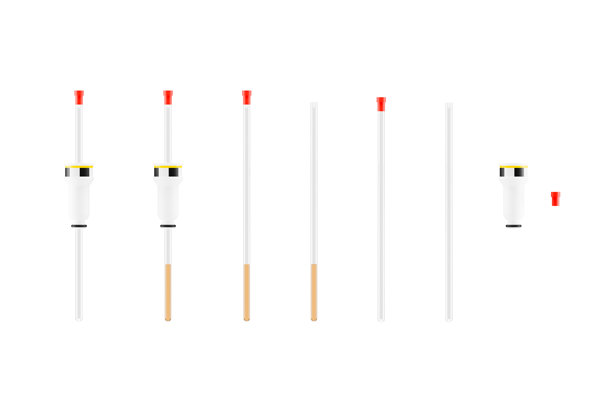 写实3D插画，展示了试管盖、旋转器（核磁共振管架）、核磁共振样品管；核磁共振管中的橙色样品溶液，用于光谱分析的空核磁共振管。图片下载