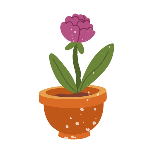 带有纹理的自制盆栽花卉。纯色隔离涂鸦插画。甜蜜的春天，秋天。适合装饰、明信片、包装、印刷品、封面和社交设计，温馨舒适。图片下载