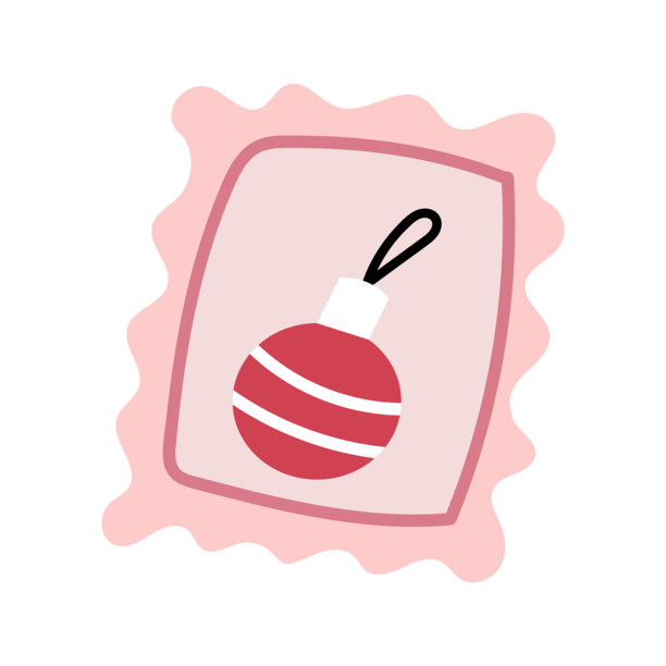 一只可爱的粉色圣诞印章。有趣的冬季插画，饰有圣诞树装饰。图片下载