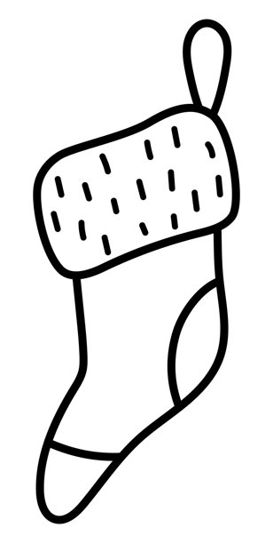 矢量黑白圣诞袜，用于装礼物。可爱的冬季圣诞老人袜子插画。新年吊袜带，用于装礼品。有趣的卡通节日线条图标，填色页图片下载