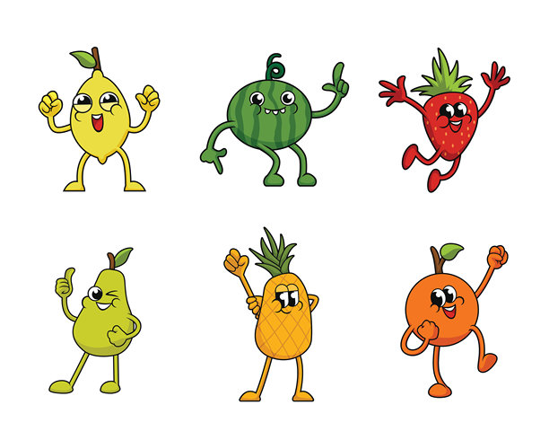 有趣的卡通水果人物插画包图片下载