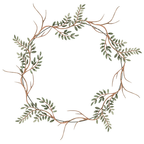 一圈由干树枝、细枝和叶子组成的装饰环。孤立的水彩插画，适用于包装设计、海报、织物和明信片。图片下载