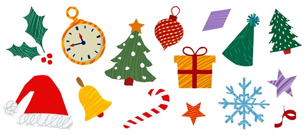 现代剪纸风格的圣诞和新年元素。一套节日主题素材，非常适合T恤印花、品牌设计、贺卡、壁画和海报。社交媒体拼贴素材。EPS10矢量图。图片下载